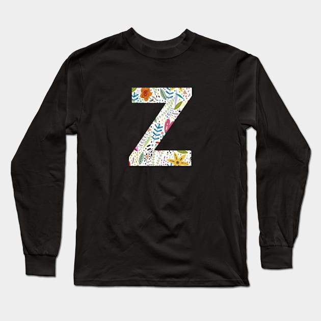 Letter Z with Flower Pattern Long Sleeve T-Shirt by Batrisyiaraniafitri